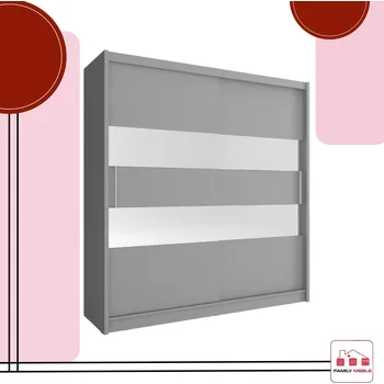 Šatní skříň SKŘÍŇ RITA II, otevírací 200 cm GRAFIT velké police, zrcadlová ZRCADLO