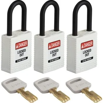 Visací zámek Ne Visací zámek, číslo modelu: LOTO-101 stejné klíčování, Nylon, Plast Vnitřní, venkovní 6.35mm třmen, Bílá