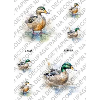 Umělecký papír Rýžový a soft papír na decoupage - Kachna - KB03307 Materiál: Soft, Rozměr: A4
