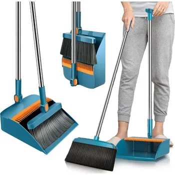 Autožárovka Interlook Úklidová sada s koštětem a lopatkou na dlouhé rukojeti | Koště s otočnou hlavou a skládací lopatkou | FBS-2v1-Modrá