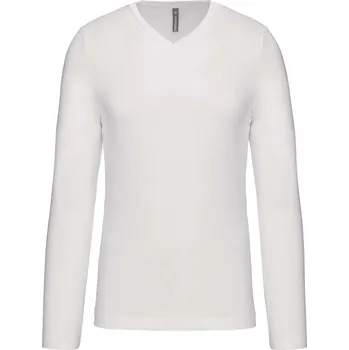 KARIBAN VINTAGE V-NECK K358 / Pánské tričko s dlouhým rukávem - white XXXL