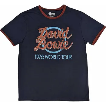 Pánská móda David Bowie tričko, 1978 World Tour Ringer Navy Blue, pánské XXL
