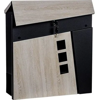 Železářství Venkovní nástěnná poštovní schránka hnědé dřevo / černá pro rodinné domy a firmy 37x37x10 cm