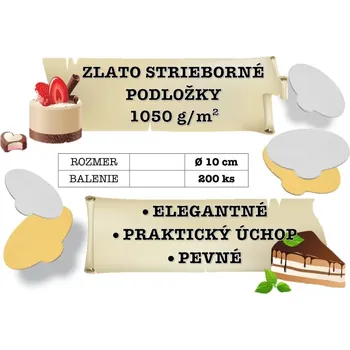 TUBA Oboustranné zlato - stříbrné podložky na dorty, průměr 10 cm (balení 200 ks)