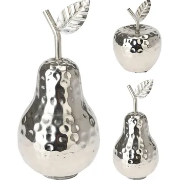Dekorace jablko, hruška 13 cm, stříbrná barva, hliník