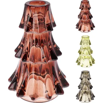 Vánoční dekorace Svícen vánoční stromek, skleněný 14 cm (mix barev)