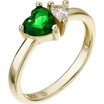 Šperk Pozlacený stříbrný prsten zelené srdíčko 15039.3 56
