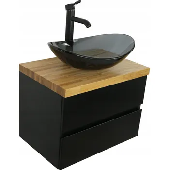 Koupelnový nábytek Skříňka pod umyvadlo Meblico černá matná s dubovou deskou 60 cm