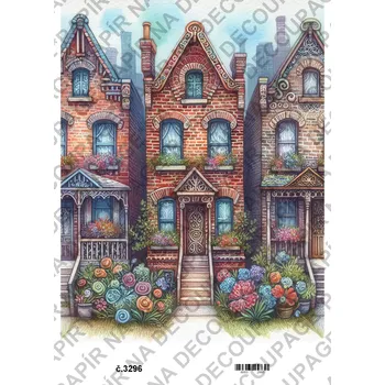 Umělecký papír Rýžový a soft papír na decoupage - Domy, ulice - KB3296 Materiál: Soft, Rozměr: A4