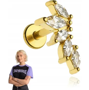 Náušnice Labret piercing s kamínky, zlatý, pravý, 1,2/6