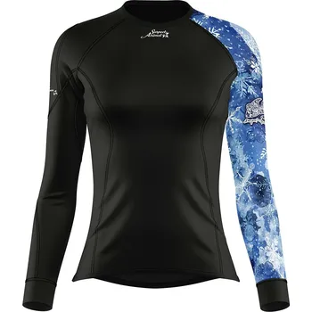 Dámské funkční triko s dlouhým rukávem SNOWFLAKES černá Bamboo Thermo - Modrá / XL