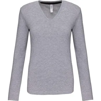 KARIBAN VINTAGE V-NECK K382 / Dámské tričko s dlouhým rukávem - oxford grey XXXL