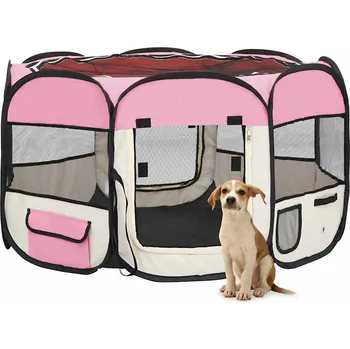 ohrádka pro psa zahrada-XL Skládací ohrádka pro psy s taškou růžová 110 x 110 x 58 cm 171010