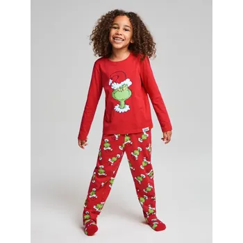 Dívčí spodní prádlo Sinsay - Bavlněná dvoudílná pyžama s potiskem Grinch - červená - 044DP-33X - 044DP-33X-122