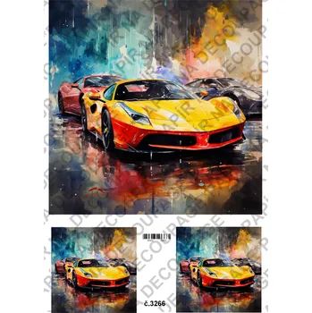 Výtvarný papír Rýžový a soft papír na decoupage - Auto sporťák - KB3266 Materiál: Soft, Rozměr: A4