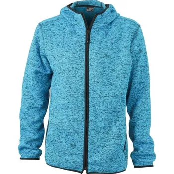 Pánská mikina DAIBER JN 589 / Pánská pletená fleecová bunda s kapucí - blue melange/black S
