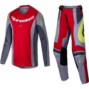 Moto dres a Dětský motokrosový komplet kalhot a dresu ALPINESTARS RACER MELT barva červená/šedá/žlutá fluo velikost 26+L