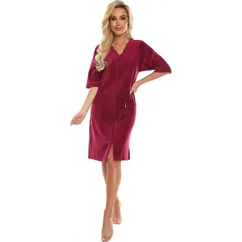 Dámský župan Dámský župan se zipem De Lafense 431 Velur M-4XL berry XL