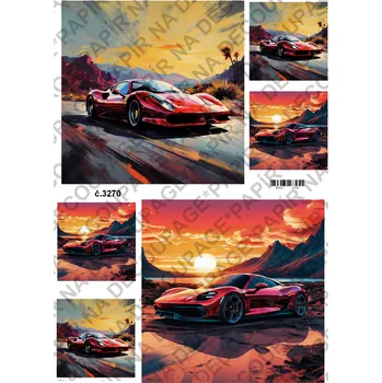 Umělecký papír Rýžový a soft papír na decoupage - Auto sporťák - KB3270 Materiál: Soft, Rozměr: A4