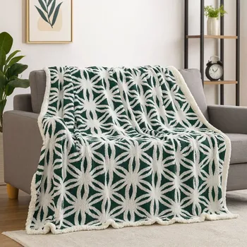 Přehoz na lůžko Beránková deka Květinka 200 x 230 cm - tm.zelená