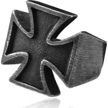 Prsten Prsten z chirurgické oceli Bikerský Kříž - Velikost prstenu 59 (US 9)