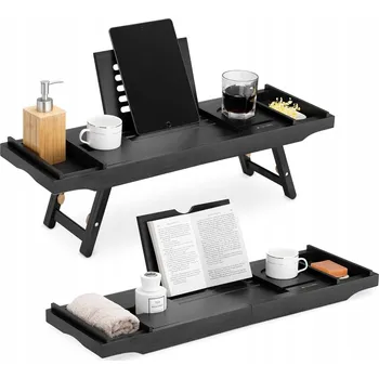 POLIČKA DO VANY PODNOS SNÍDAŇOVÝ DŘEVO DRŽÁKY PREMIUM ČERNÁ NASTAVITELNÁ