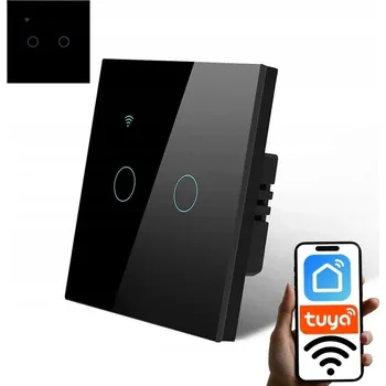 vypínač Dvojitý skleněný nástěnný vypínač Wi-Fi Smart TUYA, černý