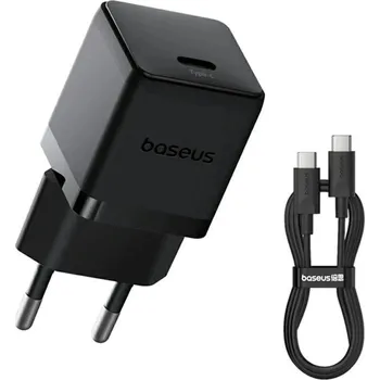 Baseus Palm Fast Nabíječka USB-C 20W + Datový Kabel USB-C/USB-C 1m Black