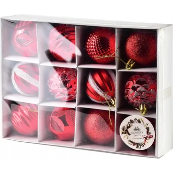 Vánoční dekorace Sada 12 červených vánočních baněk SANTA LILA 6 cm