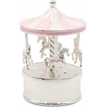 hrací skříňka Hrací Skříňka kolotoč stříbrný růžový hrající 11,80 cm křest