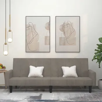 Pohovka zahrada-XL 2místná rozkládací pohovka světle šedá samet 375774