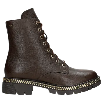 Dámské polobotky Hnědé Čokoládové Dámské Kotníkové Boty Se Zlatým Zipem Wojas 6413952 40