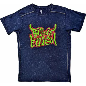 Pánská móda Billie Eilish tričko, Graffiti Snow Wash Navy Blue, pánské XL