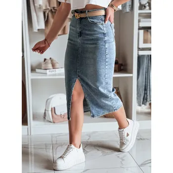 Dámská sukně Dámská džínová sukně midi s rozparkem DENIZA Dstreet CY0484 Barva: Modrá - světle, Velikost: XL