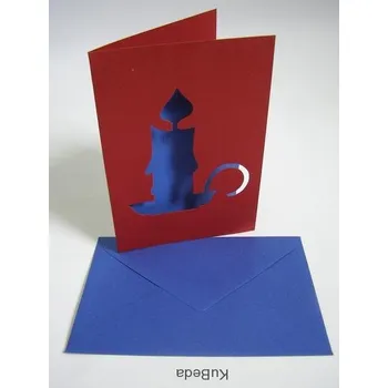 Vánoční přání 10,8 x 15,5 cm - svícen - červená/modrá