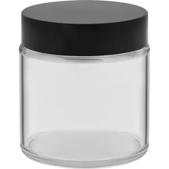 Sklenice Průhledná sklenice na svíčky 120 ml s černým plastovým víčkem