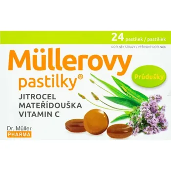 Přírodní produkt Müllerovy pastilky s jitrocelem+mateřídouškou 24ks