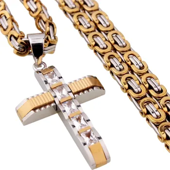 Náhrdelník IZMAEL Pánský Řetízek s Křížem DJ 38733 Stříbrná/Zlatá/60cm KP38733