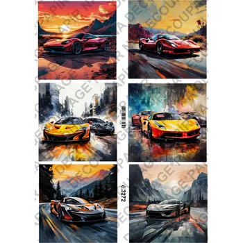 Umělecký papír Rýžový a soft papír na decoupage - Auto sporťák - KB3272 Materiál: Soft, Rozměr: A4