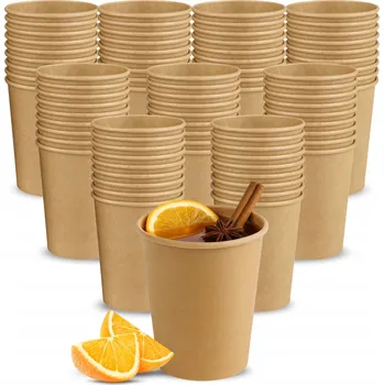 Jednorázové nádobí Papírové kelímky Kraft 250 ml, 100 ks, na studené i horké nápoje