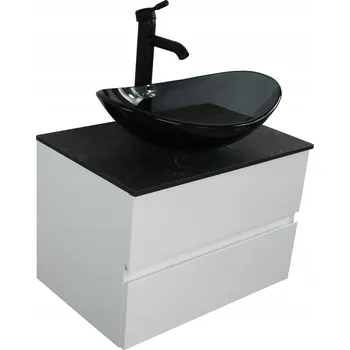 Koupelnový nábytek BÍLÁ LAKOVANÁ SKŘÍŇKA POD UMYVADLO 50 CM + DESKA HPL SLIM ČERNÝ MARMOR