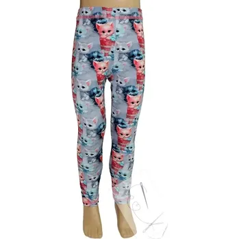 Dívčí legíny Legíny barevné kočičky na světle šedé