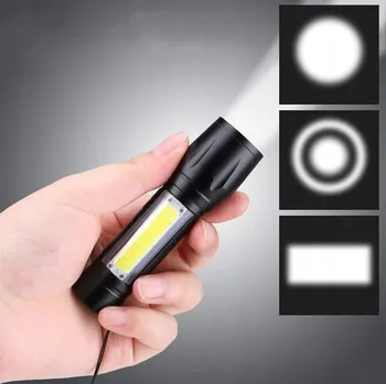 Svítilna PŘENOSNÁ AKUMULÁTOROVÁ SVÍTILNA COB XML LED kovová nabíjená z USB ZOOM
