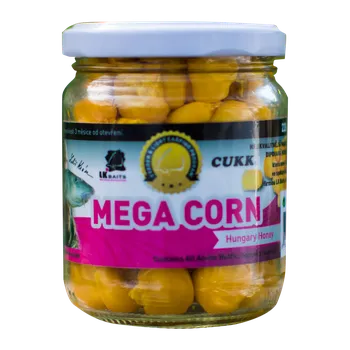 Návnadová surovina LK Baits obří kukuřice Mega Corn Hungary Honey 220ml