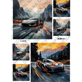 Umělecký papír Rýžový a soft papír na decoupage - Auto sporťák - KB3274 Materiál: Soft, Rozměr: A4