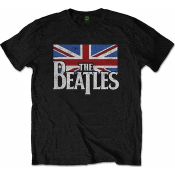 Pánské tričko The Beatles tričko, Drop T Logo &amp; Vintage Flag Black, pánské S