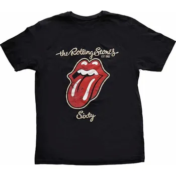 Pánské tričko Rolling Stones tričko, Sixty Plastered Tongue Suede Applique Black, pánské XXL
