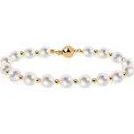 Náramek z bílých perel 8mm a zlatých kuliček PE246 + dárkové balení LUXUS zdarma