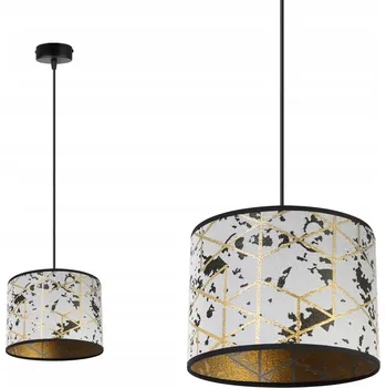 ZÁVĚSNÉ STROPNÍ SVÍTIDLO JEDNODUCHÝ LUSTR SE ZLATÝM STÍNIDLEM, ELEGANTNÍ, NAD STŮL