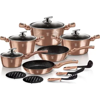 Hrnec Berlingerhaus Sada nádobí s mramorovým povrchem 15 ks Rosegold Metallic Line BH-1224